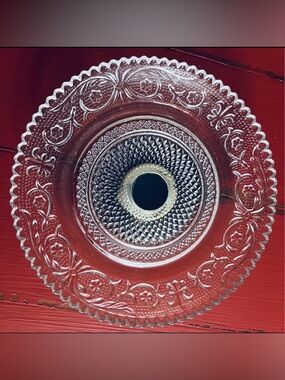 Silver plated PEDESTAL etched glass candle holder trinket dish 5.75”